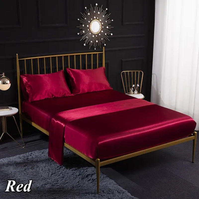 1/3/4 Pcs Silk Bedding Set Luxury Baby Twin Full Queen King Size Bed Sheets Set Satin Bed Sheets and Pillowcases Bedclothes Flat Fitted Sheets