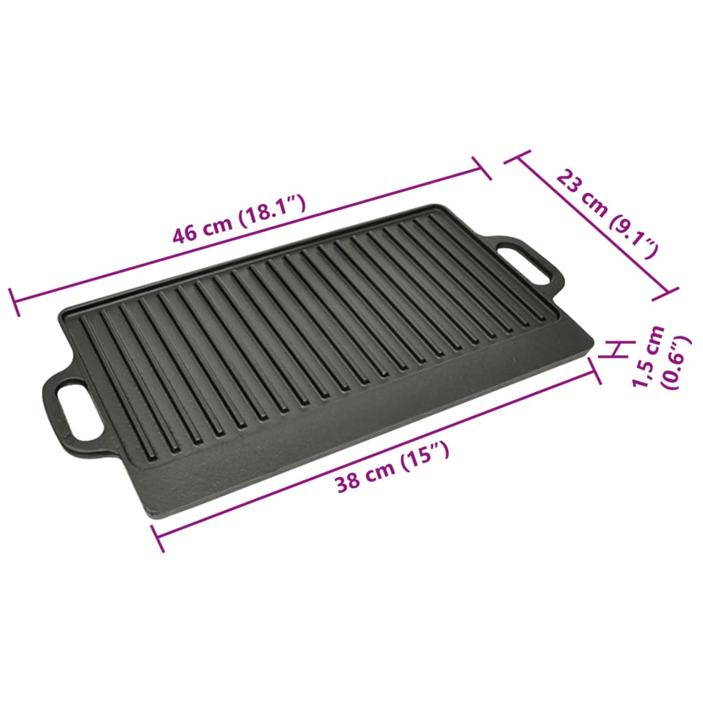 Grillplate i støpejern 38x23 cm vendbar 2 stk