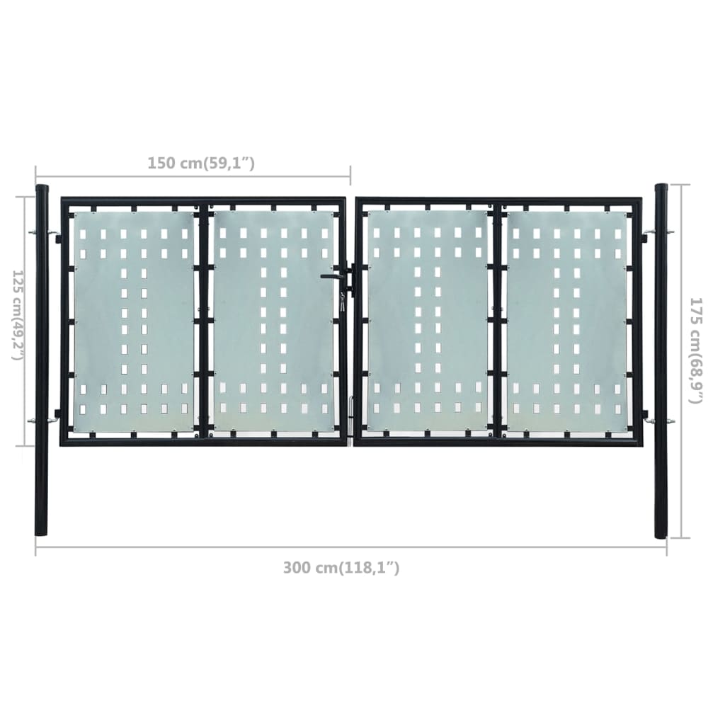 Gjerdeport enkelt svart 300x175 cm