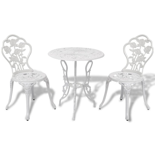 Bistrosett 3 deler støpt aluminium hvit