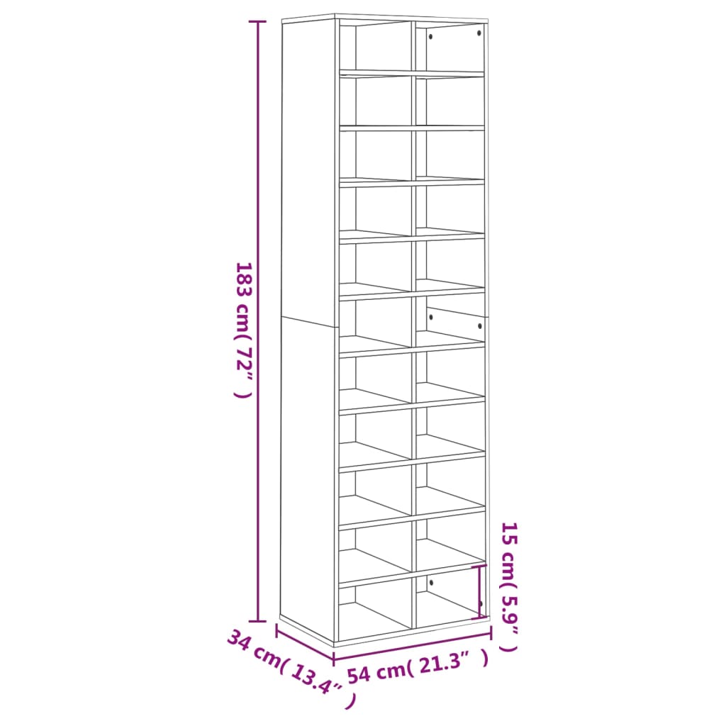 Skoskap svart 54x34x183 cm sponplate