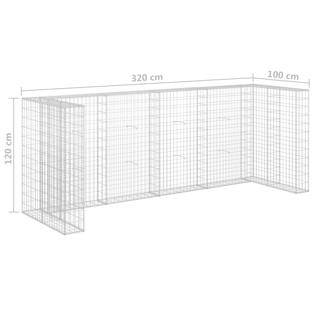 Gabion for søppeldunkskur galvanisert stål 320x100x120 cm