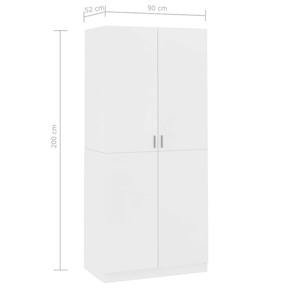 Garderobe hvit 90x52x200 cm konstruert tre