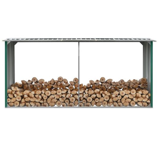 Vedskjul galvanisert stål 330x92x153 cm grønn