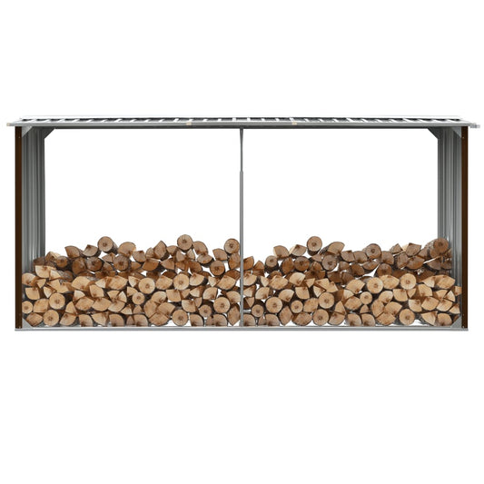 Vedskjul galvanisert stål 330x92x153 cm brun
