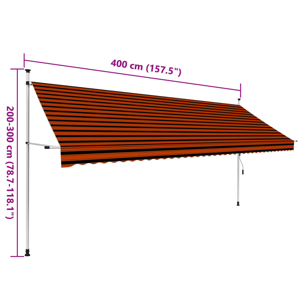 Manuell uttrekkbar markise 400 cm oransje og brun