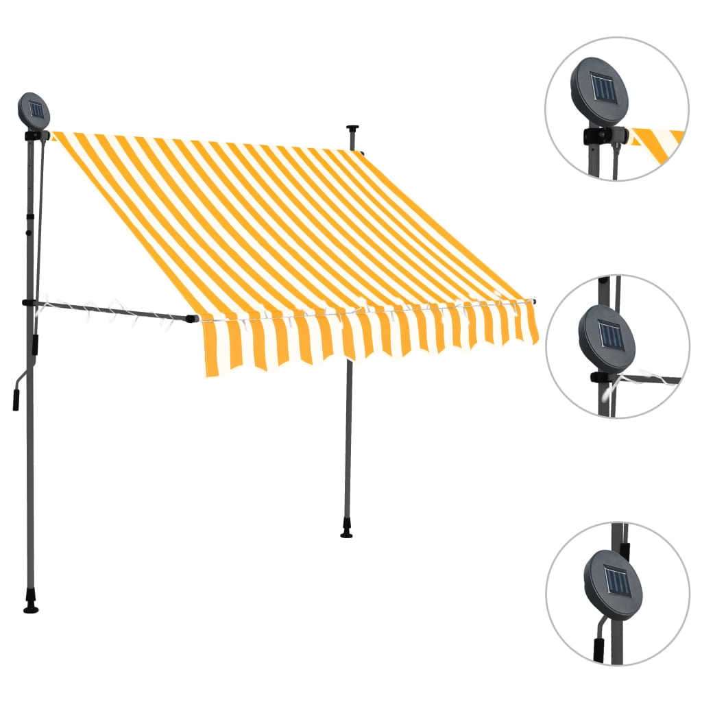 Manuell uttrekkbar markise med LED 150 cm hvit og oransje