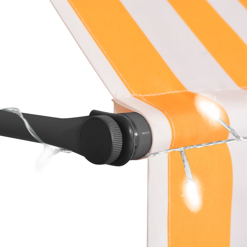Manuell uttrekkbar markise med LED 150 cm hvit og oransje