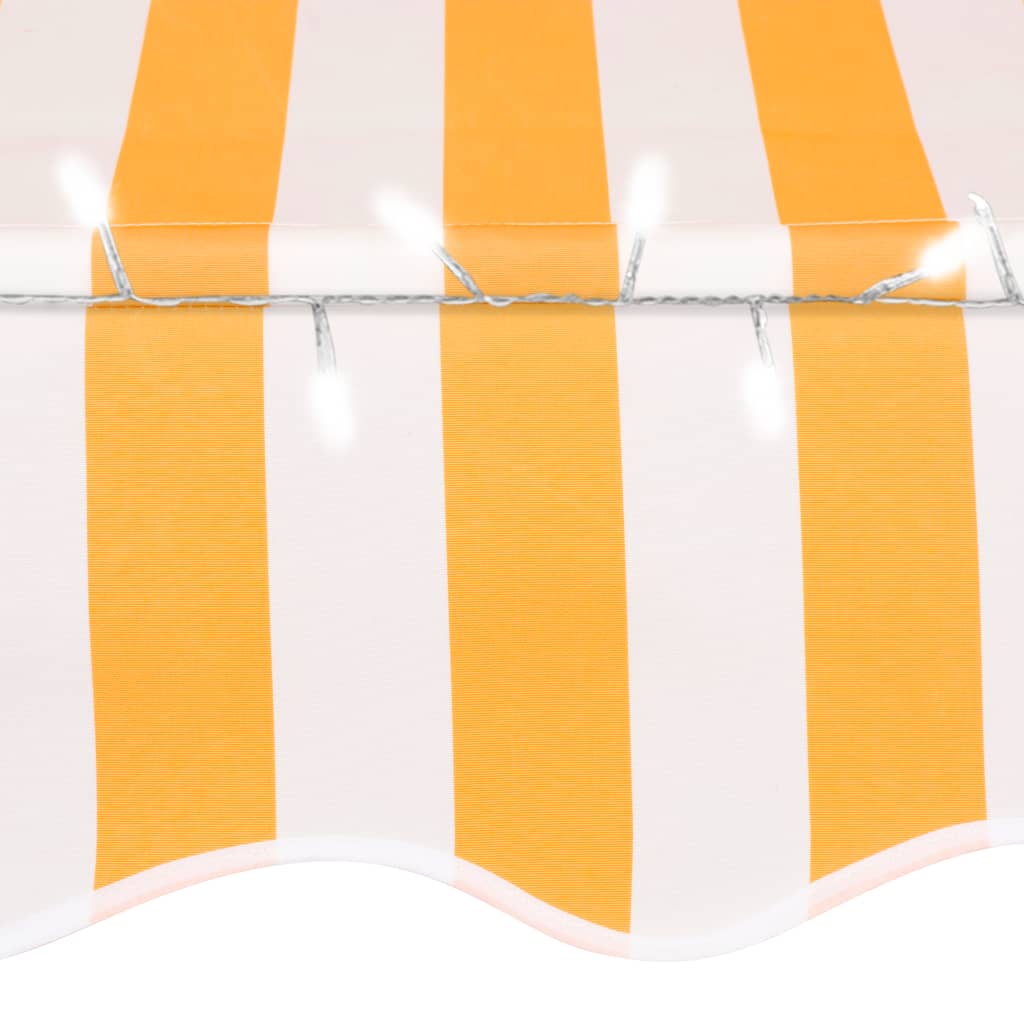 Manuell uttrekkbar markise med LED 150 cm hvit og oransje