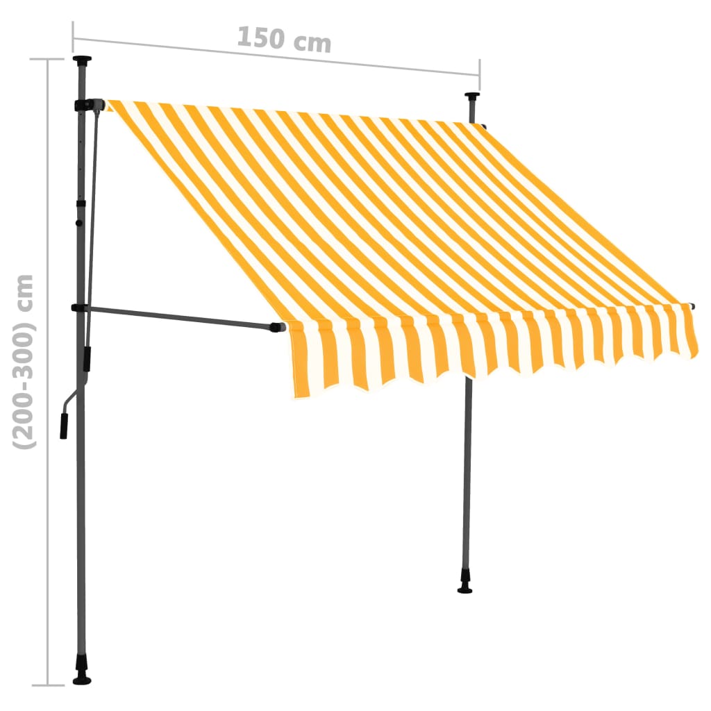 Manuell uttrekkbar markise med LED 150 cm hvit og oransje