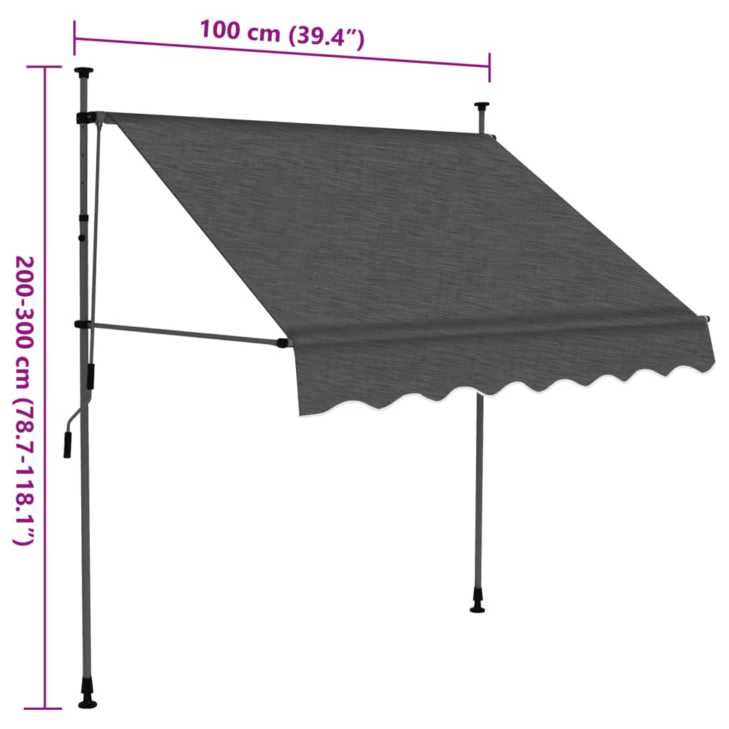 Manuell uttrekkbar markise med LED 100 cm antrasitt