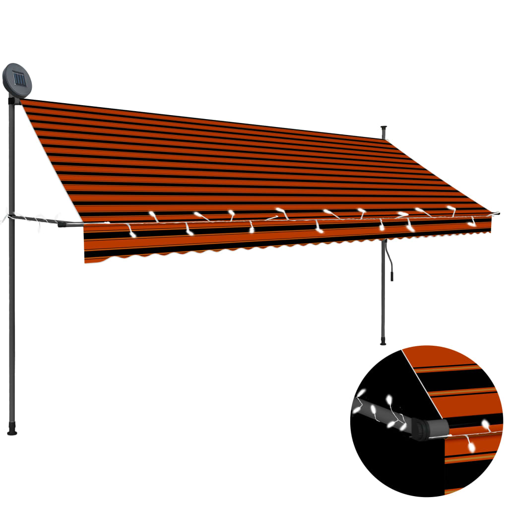 Manuell uttrekkbar markise med LED 350 cm oransje og brun