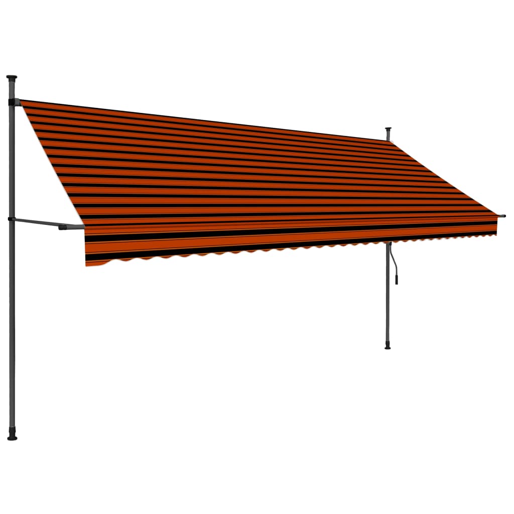 Manuell uttrekkbar markise med LED 350 cm oransje og brun