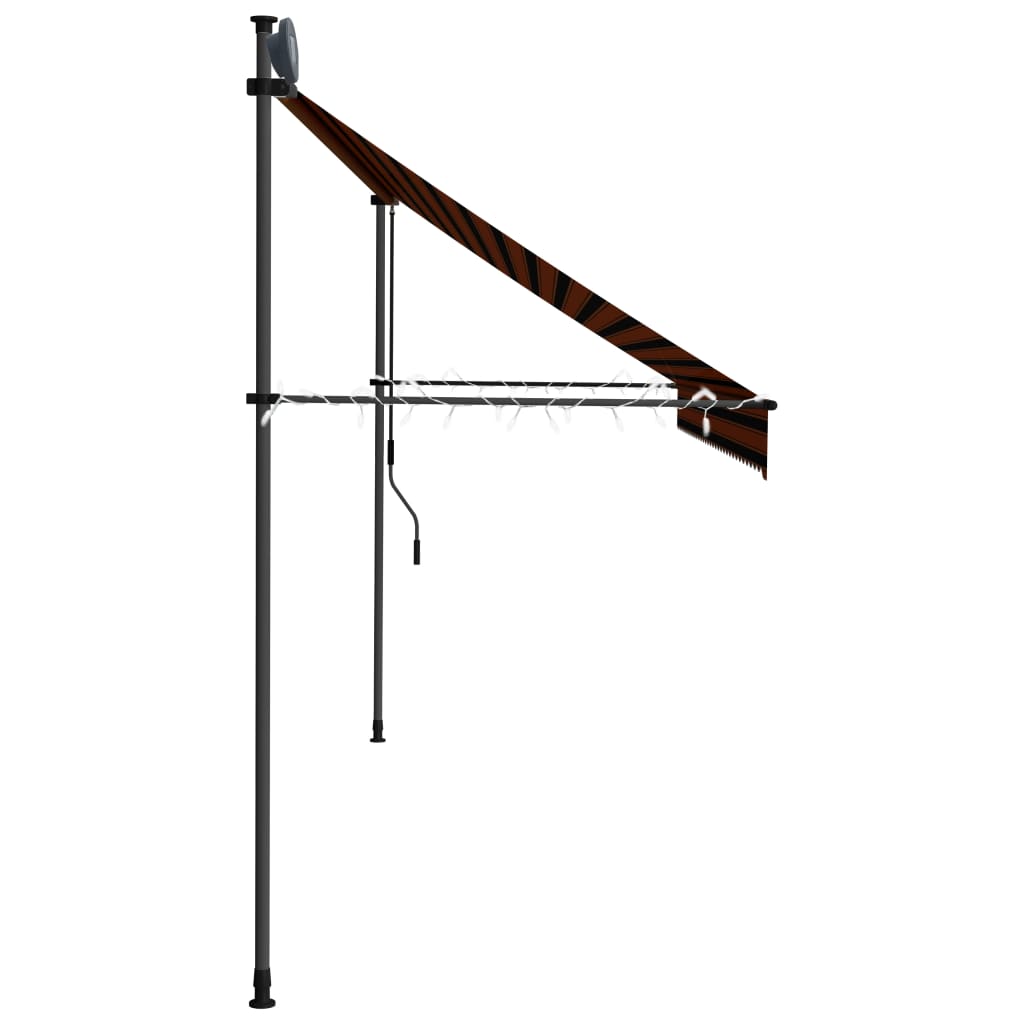 Manuell uttrekkbar markise med LED 350 cm oransje og brun