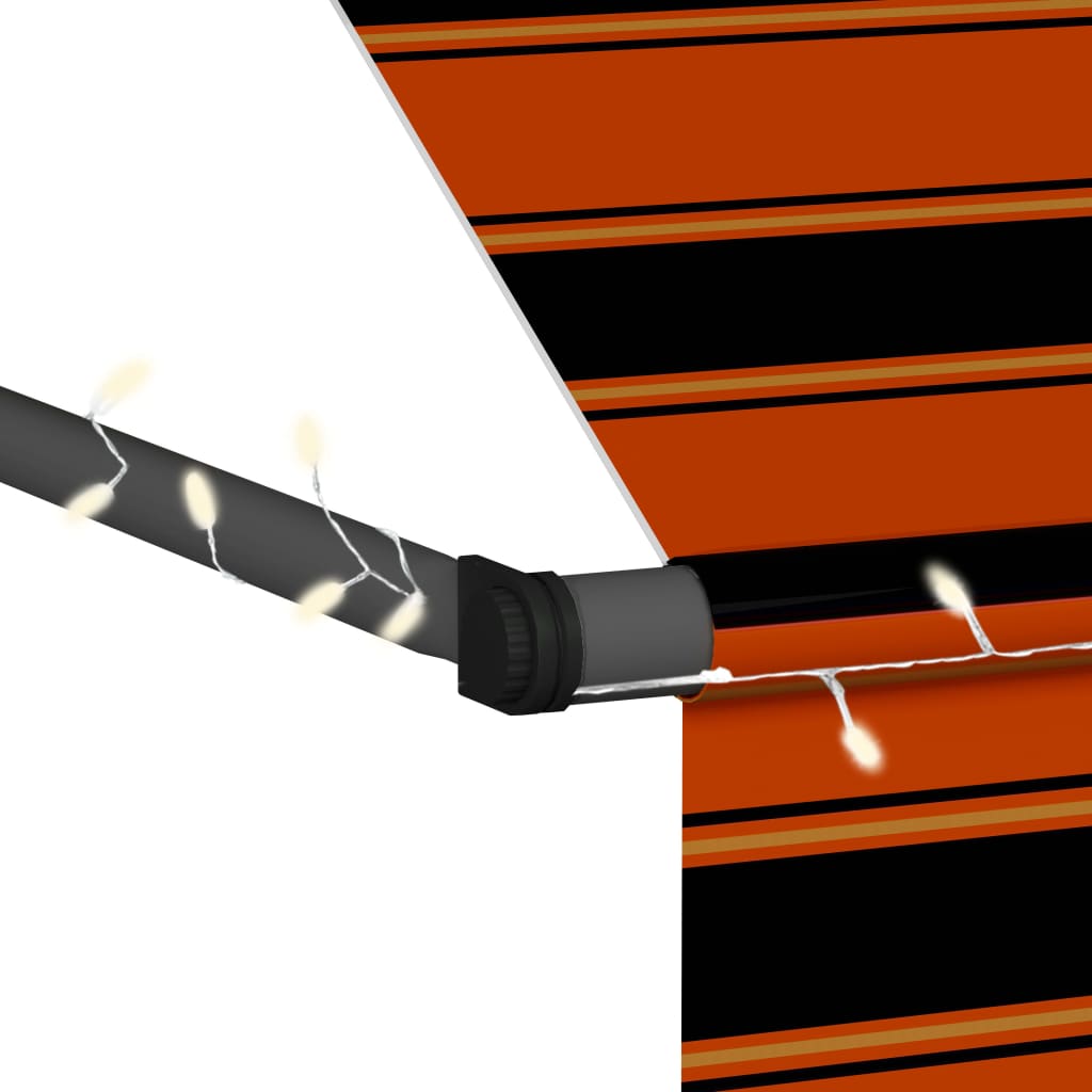 Manuell uttrekkbar markise med LED 350 cm oransje og brun