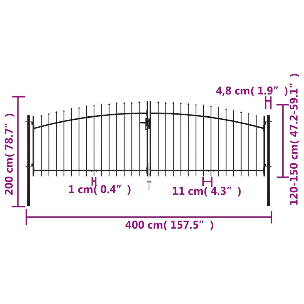 Dobbel hageport med spydhoder 400x200 cm