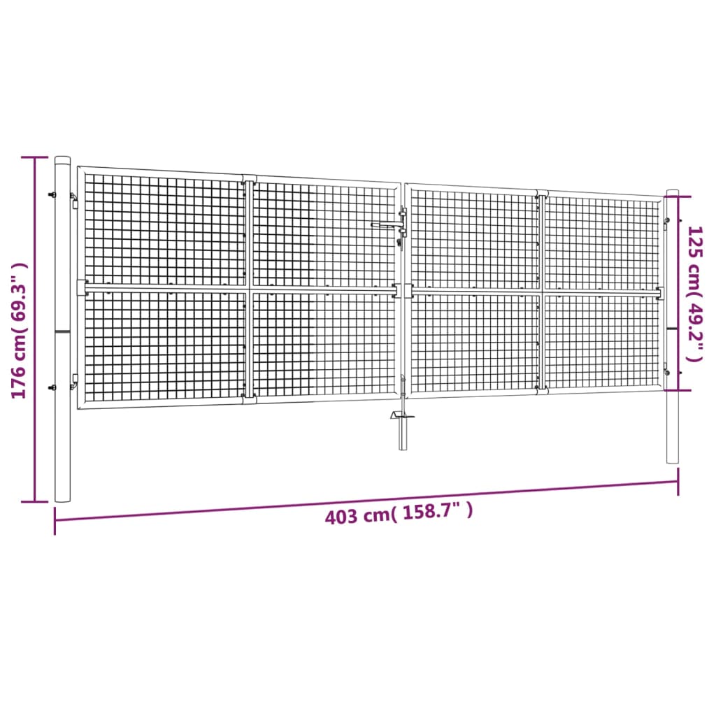 Hageport netting galvanisert stål 400x175 cm grå