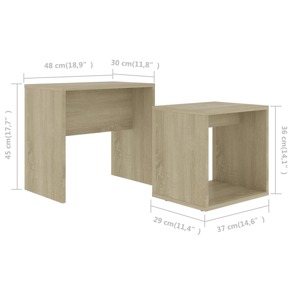 Salongbordsett sonoma eik 48x30x45 cm konstruert tre