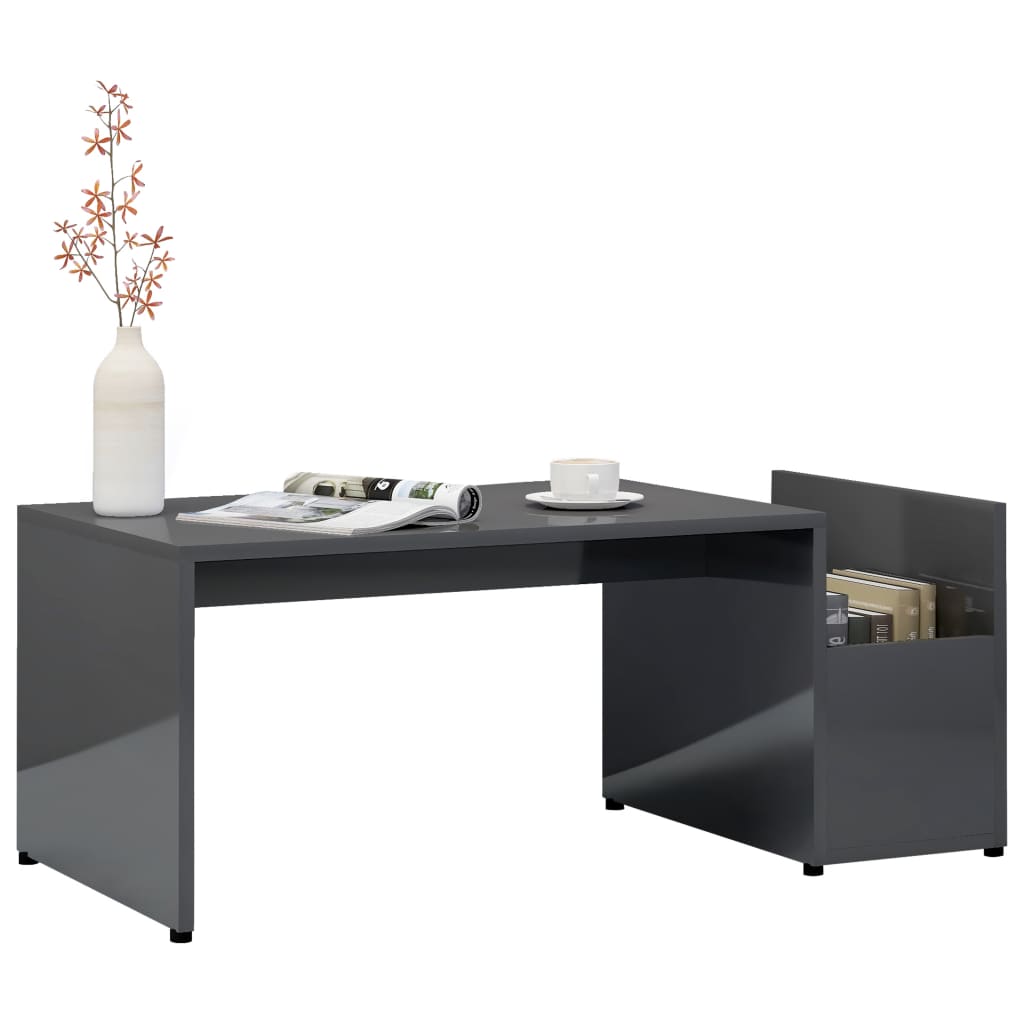 Salongbord høyglans grå 90x45x35 cm konstruert tre