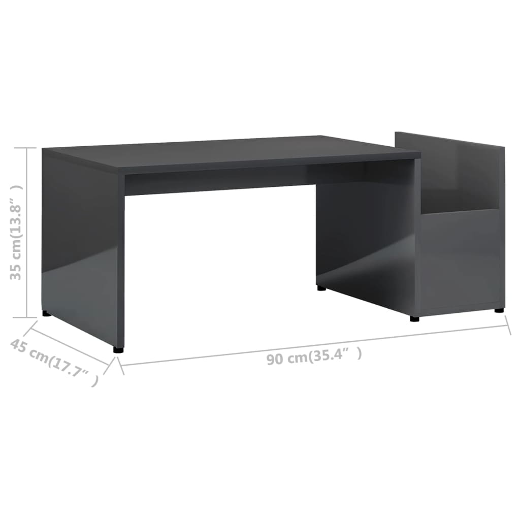 Salongbord høyglans grå 90x45x35 cm konstruert tre