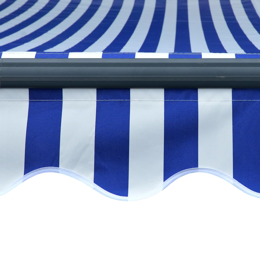 Manuell uttrekkbar markise med LED 450x300 cm blå og hvit