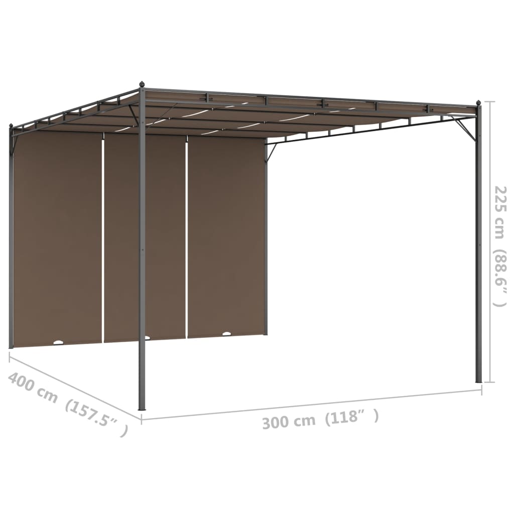 Hagepaviljong med sidegardin 4x3x2,25 m gråbrun