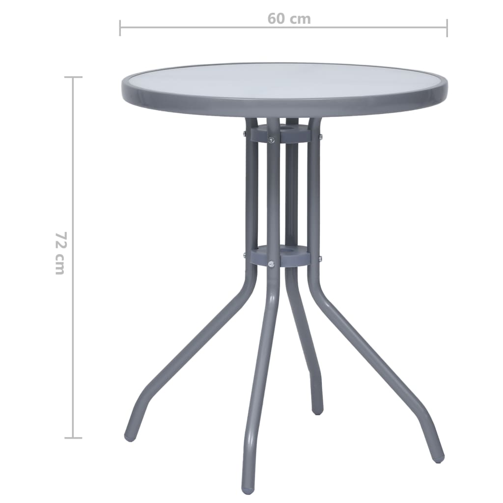 Hagebord lysegrå 60 cm stål og glass