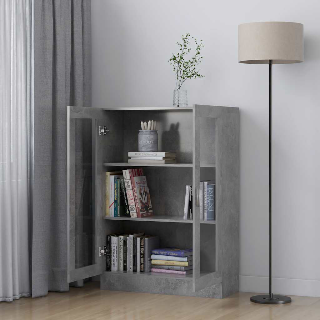 Vitrine betonggrå 82,5x30,5x115 cm konstruert tre