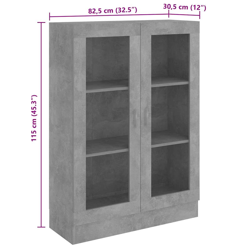 Vitrine betonggrå 82,5x30,5x115 cm konstruert tre