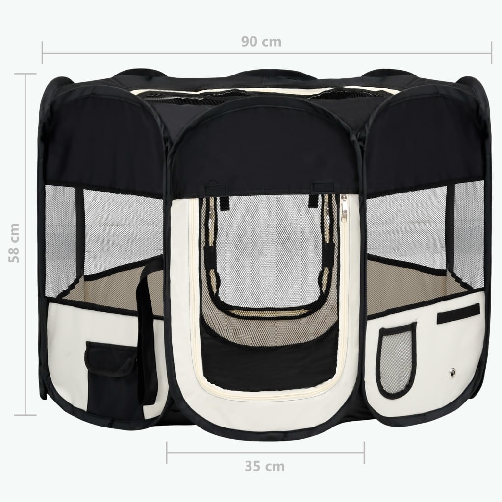 Sammenleggbar lekegrind for hunder bæreveske svart 90x90x58 cm