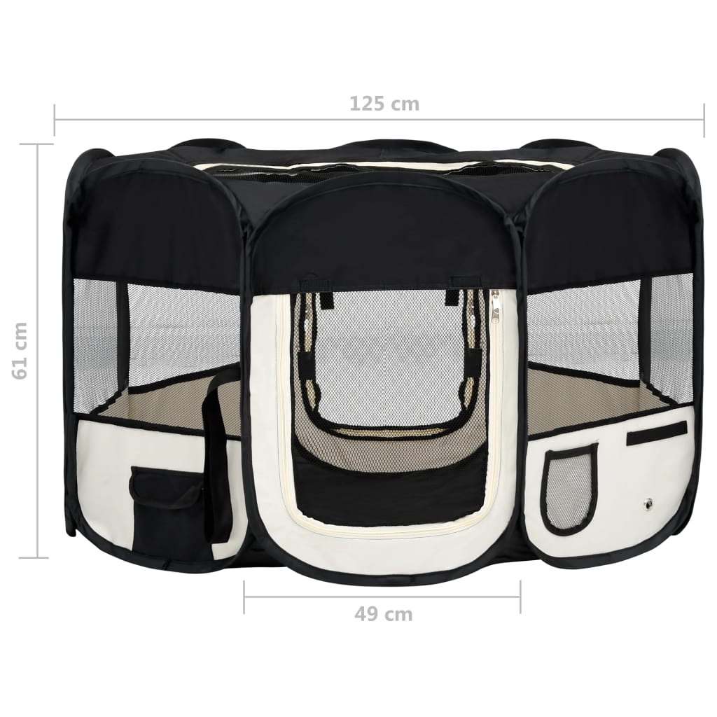 Sammenleggbar lekegrind for hunder bæreveske svart 125x125x61cm