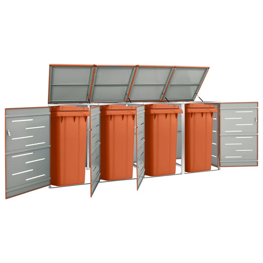 Søppeldunkskur firedobbelt 276,5x77,5x112,5 cm rustfritt stål