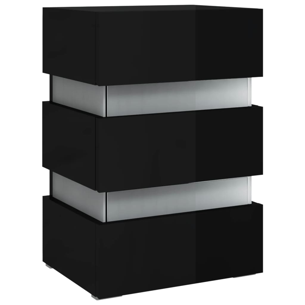 LED-nattbord høyglans svart 45x35x67 cm konstruert tre