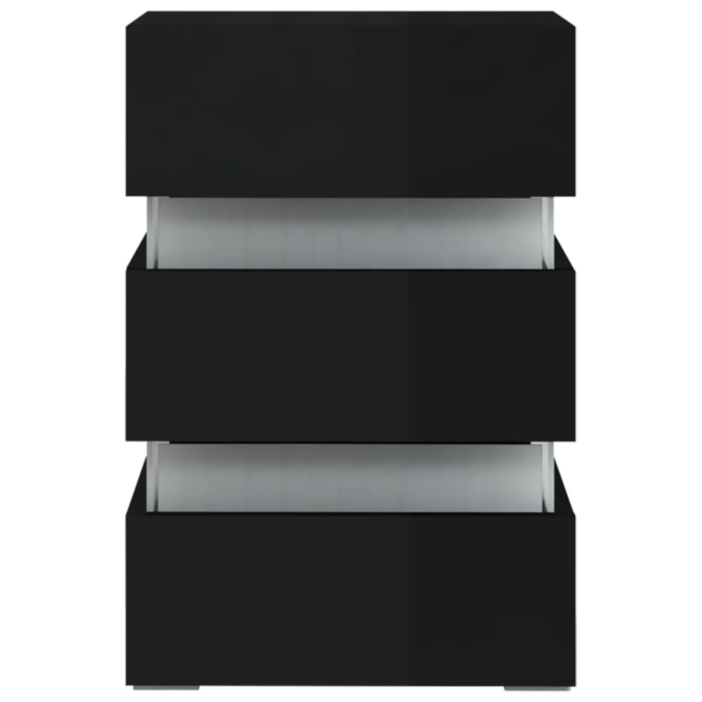 LED-nattbord høyglans svart 45x35x67 cm konstruert tre