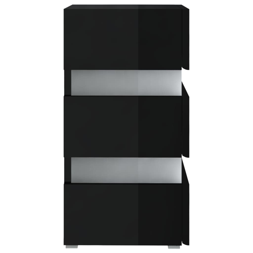 LED-nattbord høyglans svart 45x35x67 cm konstruert tre