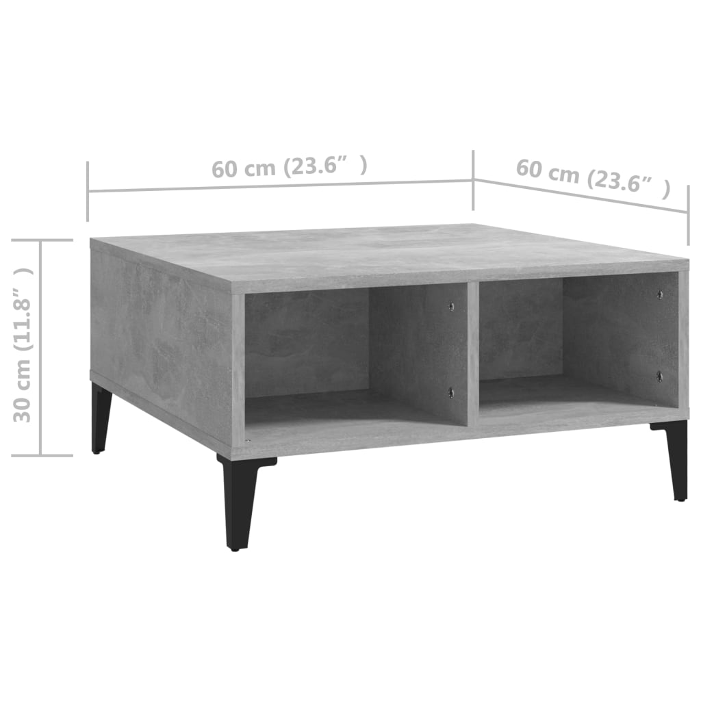 Salongbord betonggrå 60x60x30 cm konstruert tre
