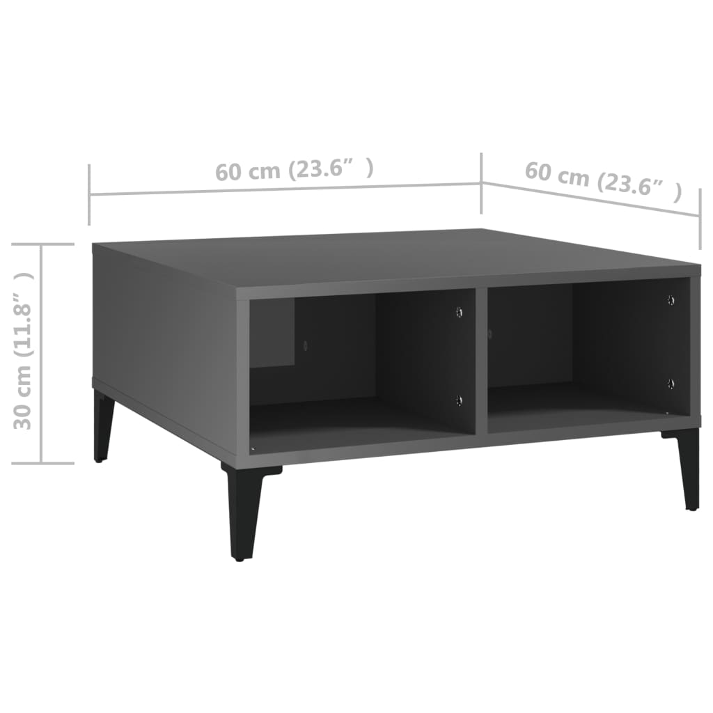 Salongbord høyglans grå 60x60x30 cm konstruert tre