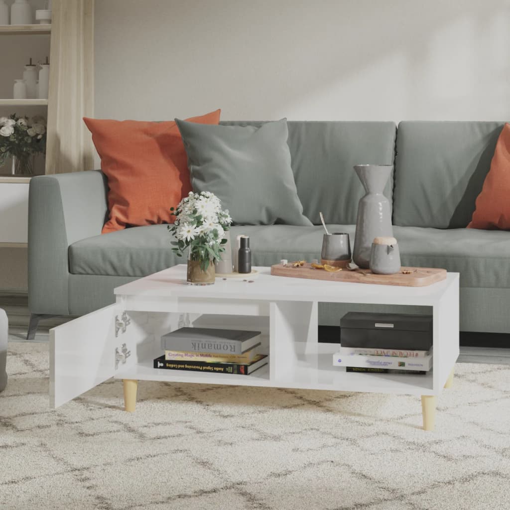 Salongbord høyglans hvit 90x60x35 cm konstruert tre
