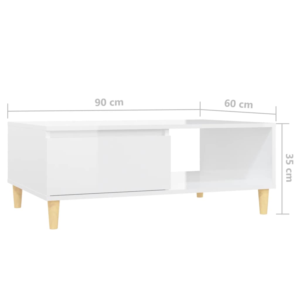Salongbord høyglans hvit 90x60x35 cm konstruert tre