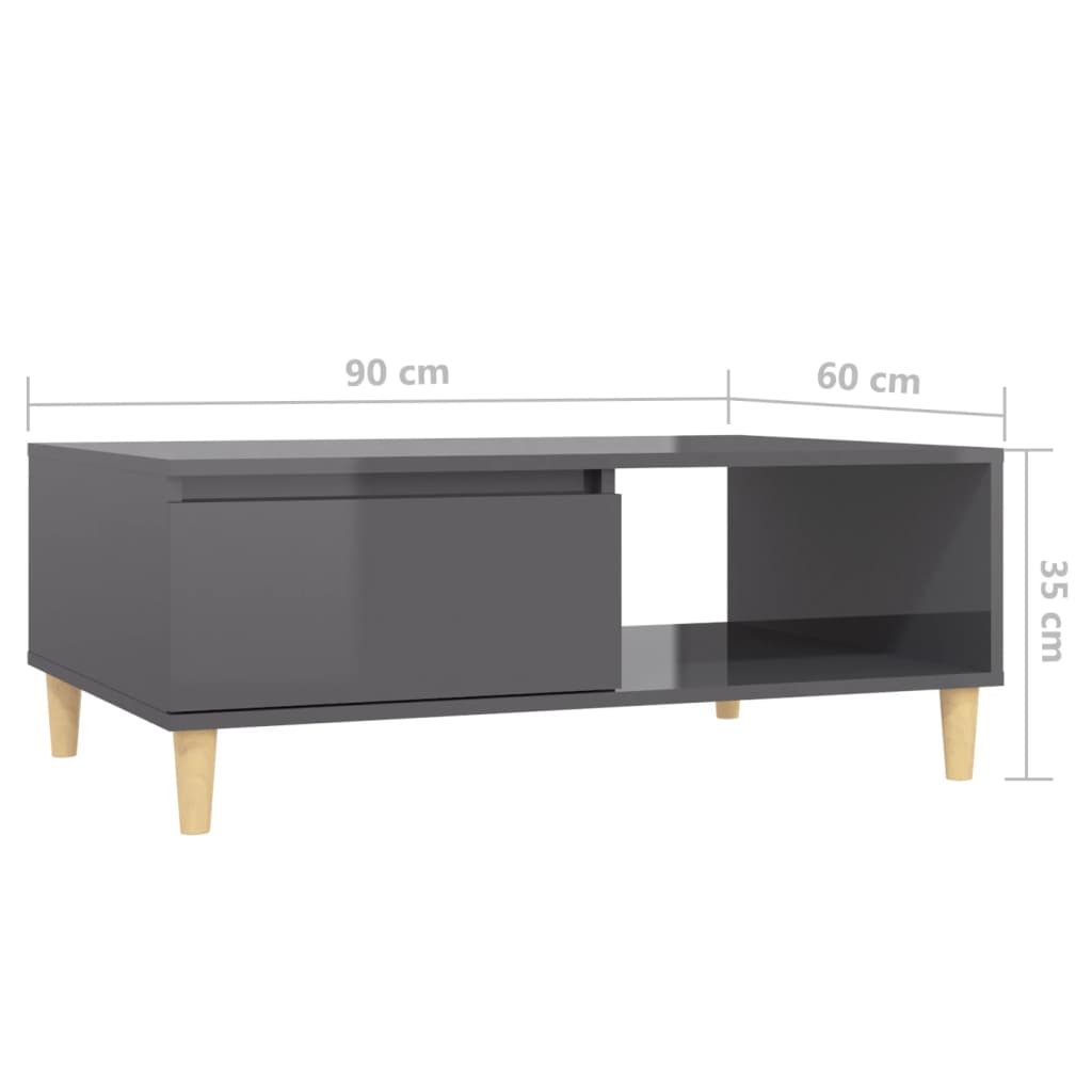 Salongbord høyglans grå 90x60x35 cm konstruert tre