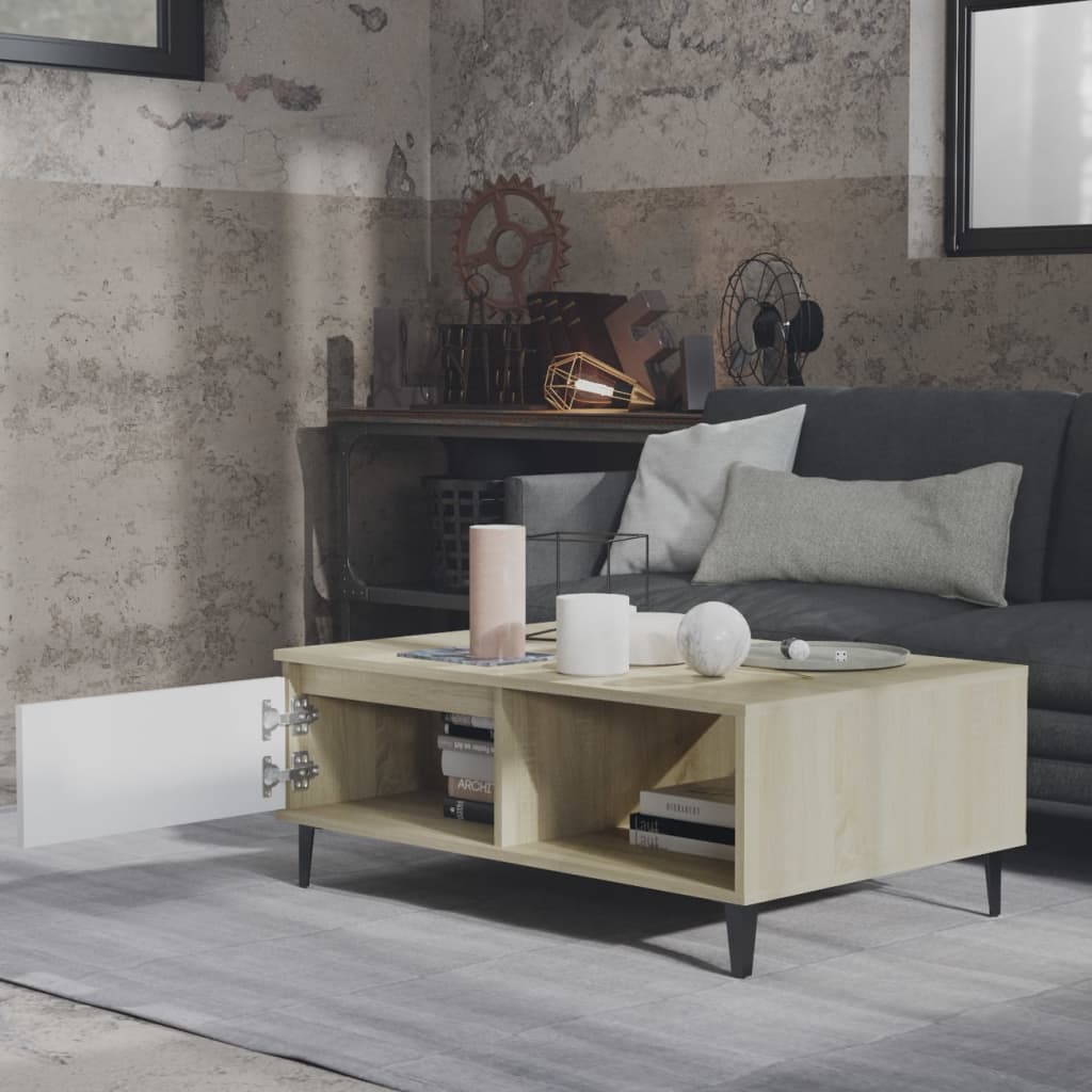Salongbord hvit og sonoma eik 90x60x35 cm konstruert tre