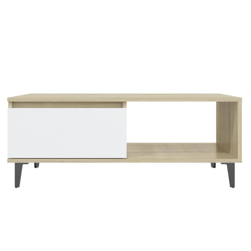 Salongbord hvit og sonoma eik 90x60x35 cm konstruert tre