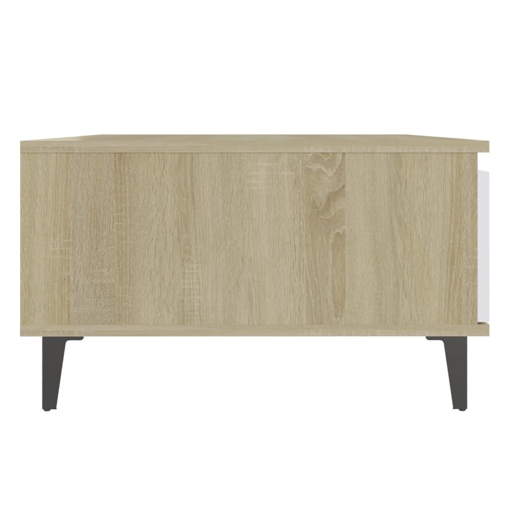 Salongbord hvit og sonoma eik 90x60x35 cm konstruert tre