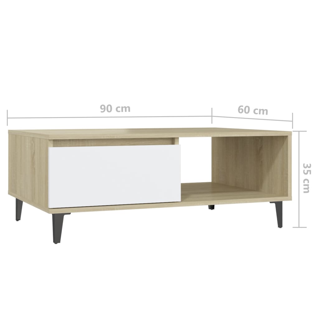 Salongbord hvit og sonoma eik 90x60x35 cm konstruert tre