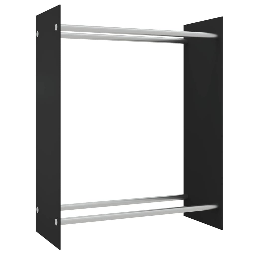 Vedstativ svart 80x35x100 cm herdet glass