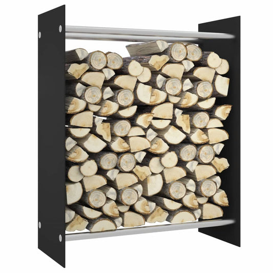 Vedstativ svart 80x35x100 cm herdet glass