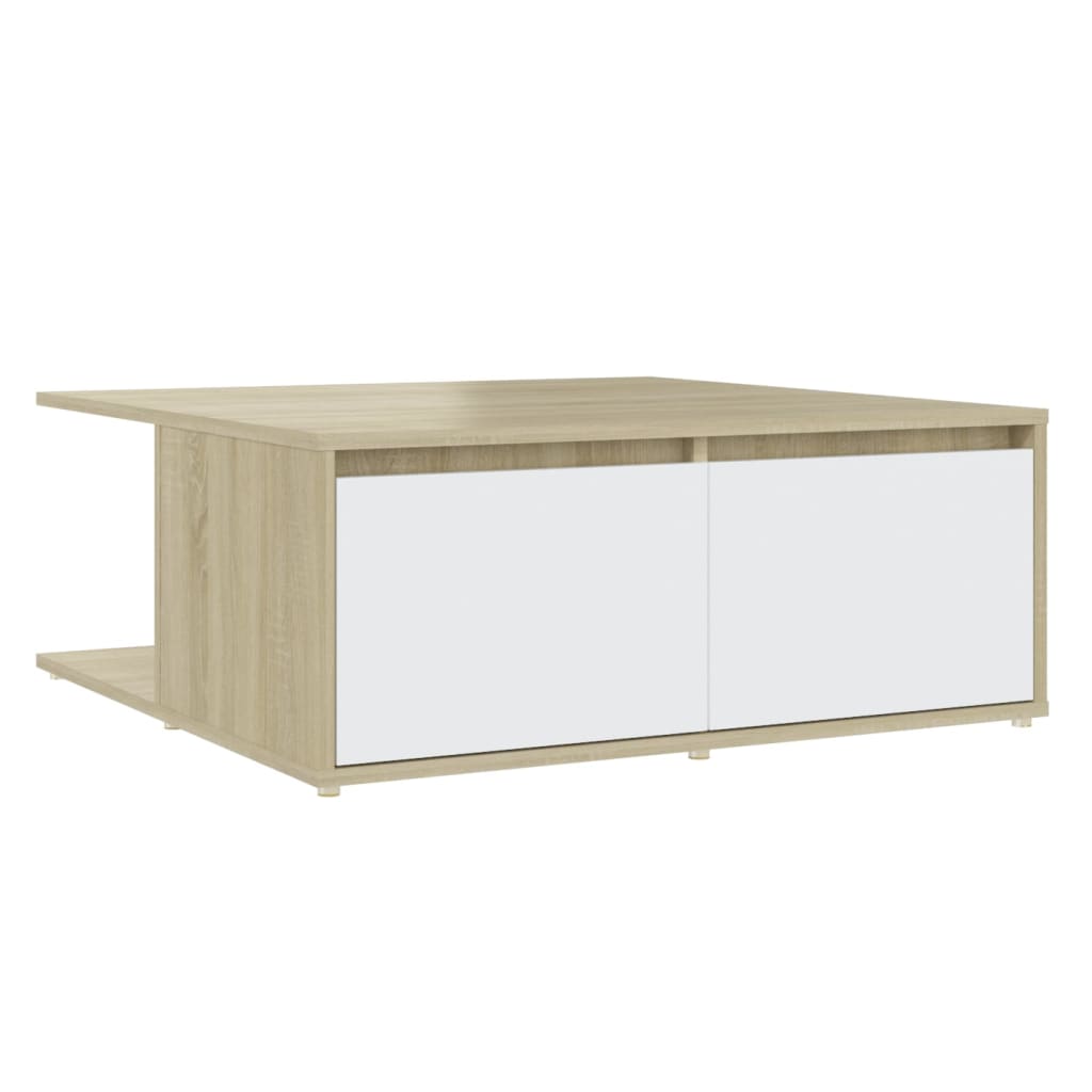 Salongbord hvit og sonoma eik 80x80x31 cm konstruert tre