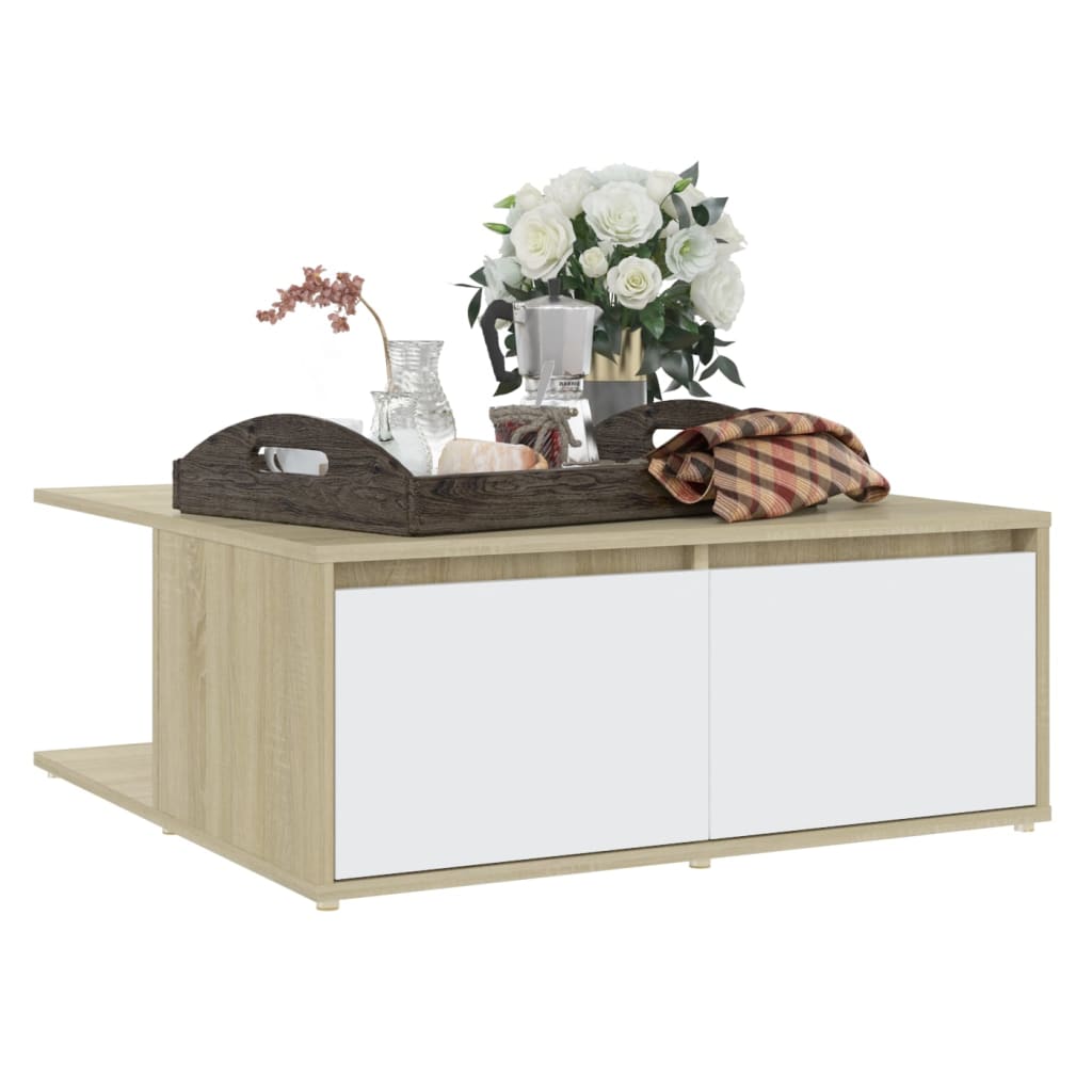 Salongbord hvit og sonoma eik 80x80x31 cm konstruert tre