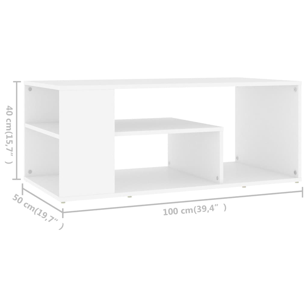 Salongbord hvit 100x50x40 cm konstruert tre
