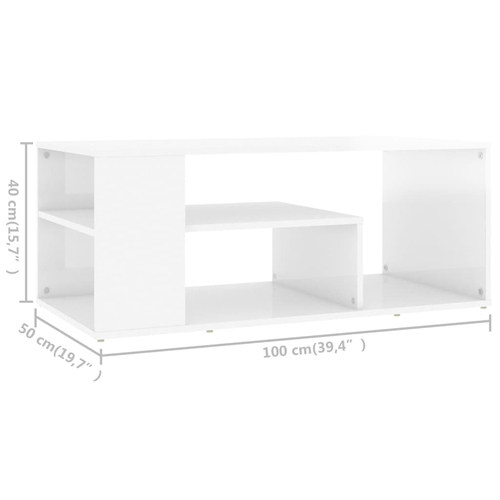 Salongbord høyglans hvit 100x50x40 cm konstruert tre